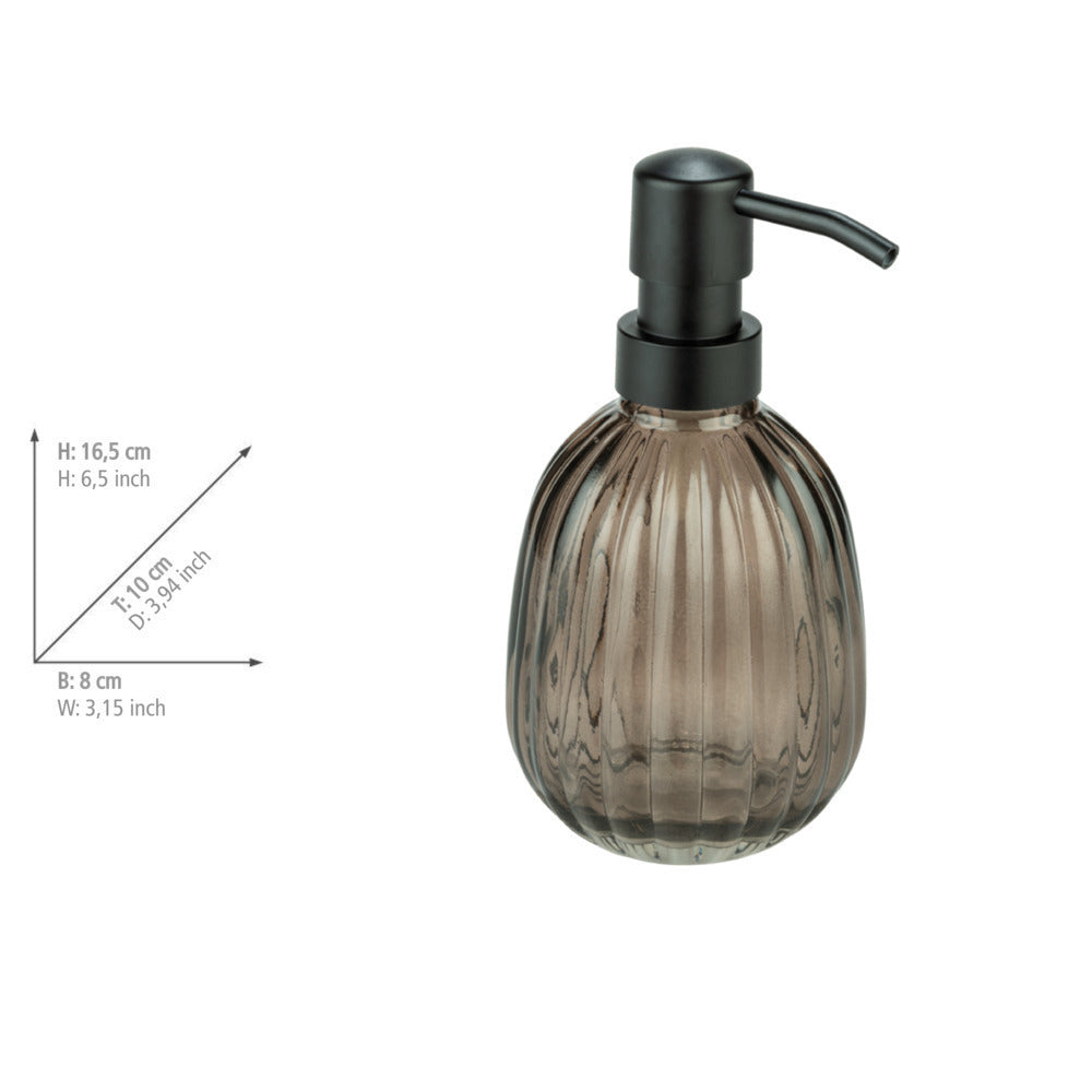 Nærbilde av rillemønster på Såpedispenser Pompei grå glass