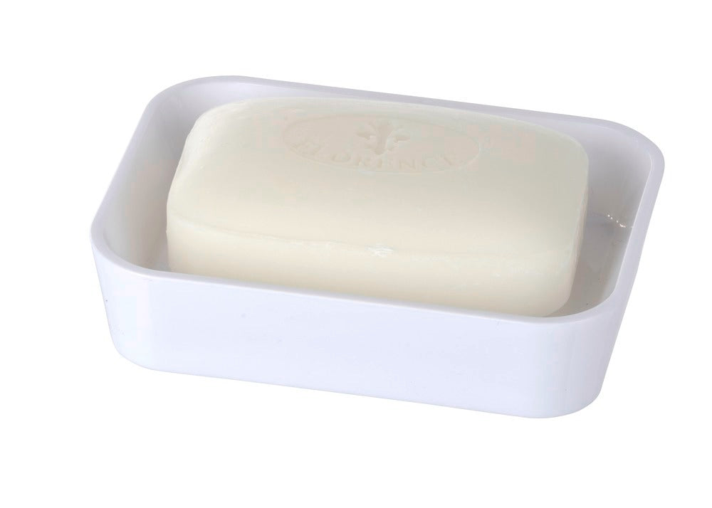 Bakside av Såpeskål Candy hvit plast 12 x 9 cm
