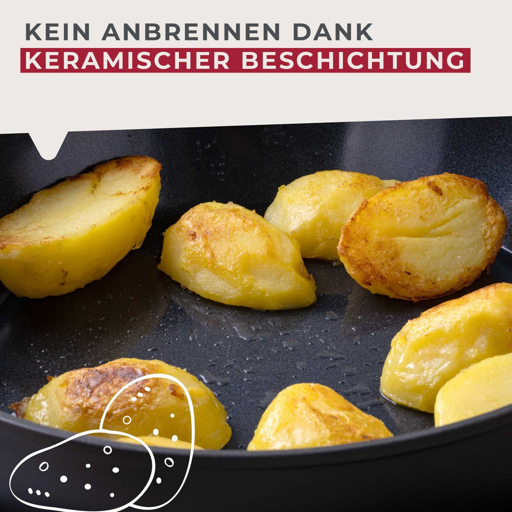 Sauteringspanne keramikk non-stick Ø28 cm Soft Collection montert på komfyr