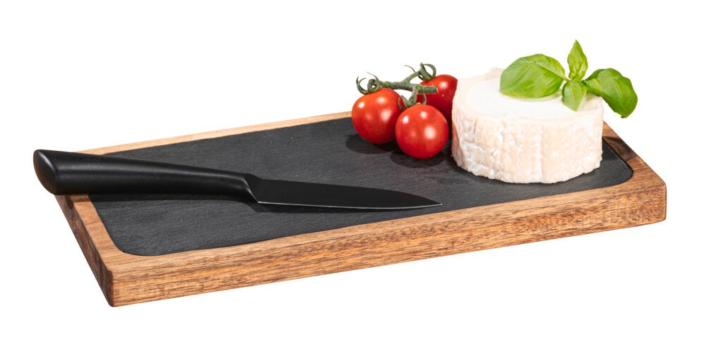 Serveringsbrett akasietre med avtagbar skiferplate modell Ava - Wenko sideprofil