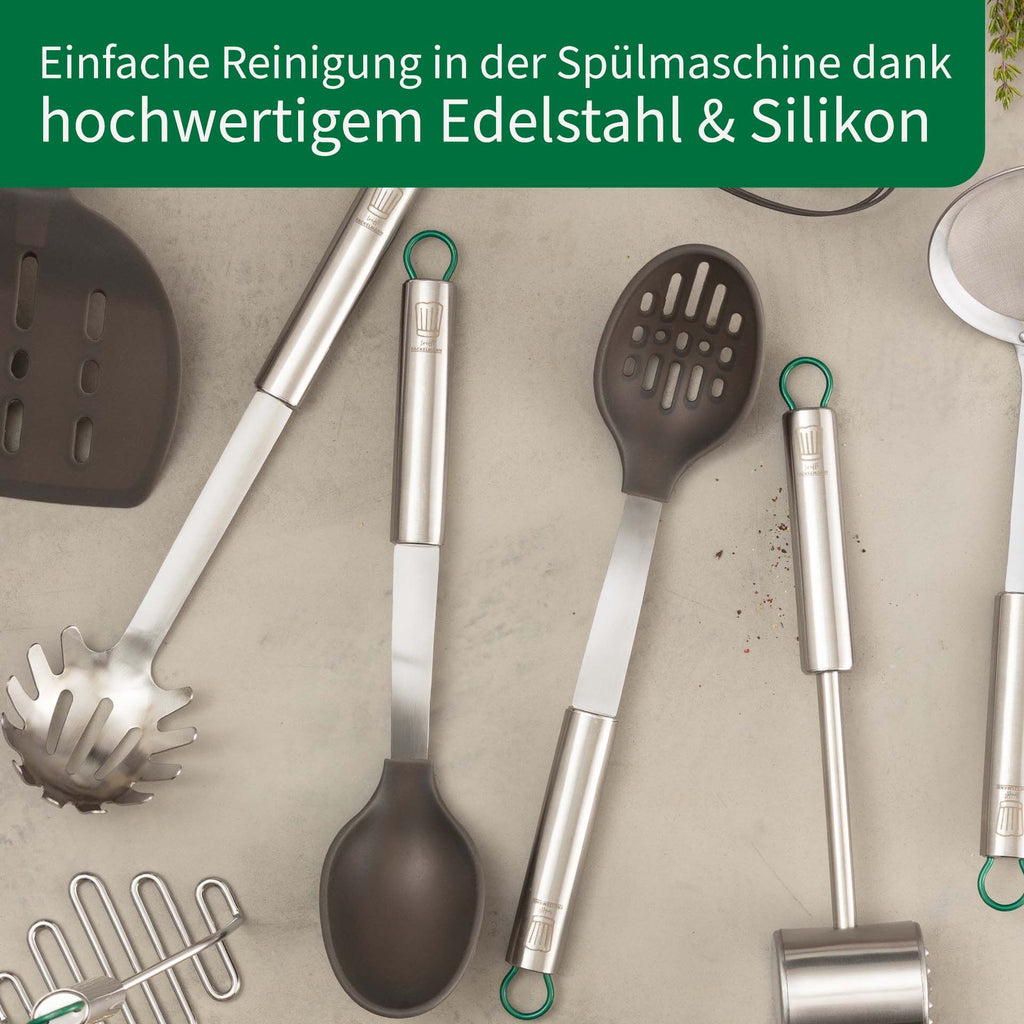 Serveringsskje 31 cm silikon og rustfritt stål München-serien i bruk