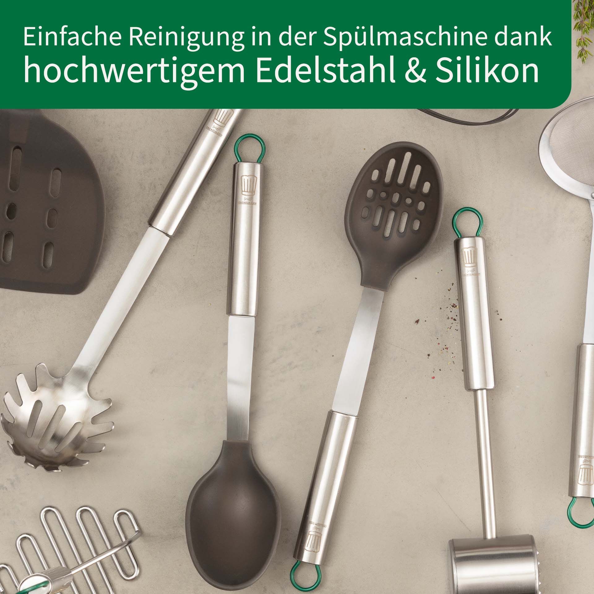 Serveringsskje 31 cm silikon og rustfritt stål München-serien i bruk