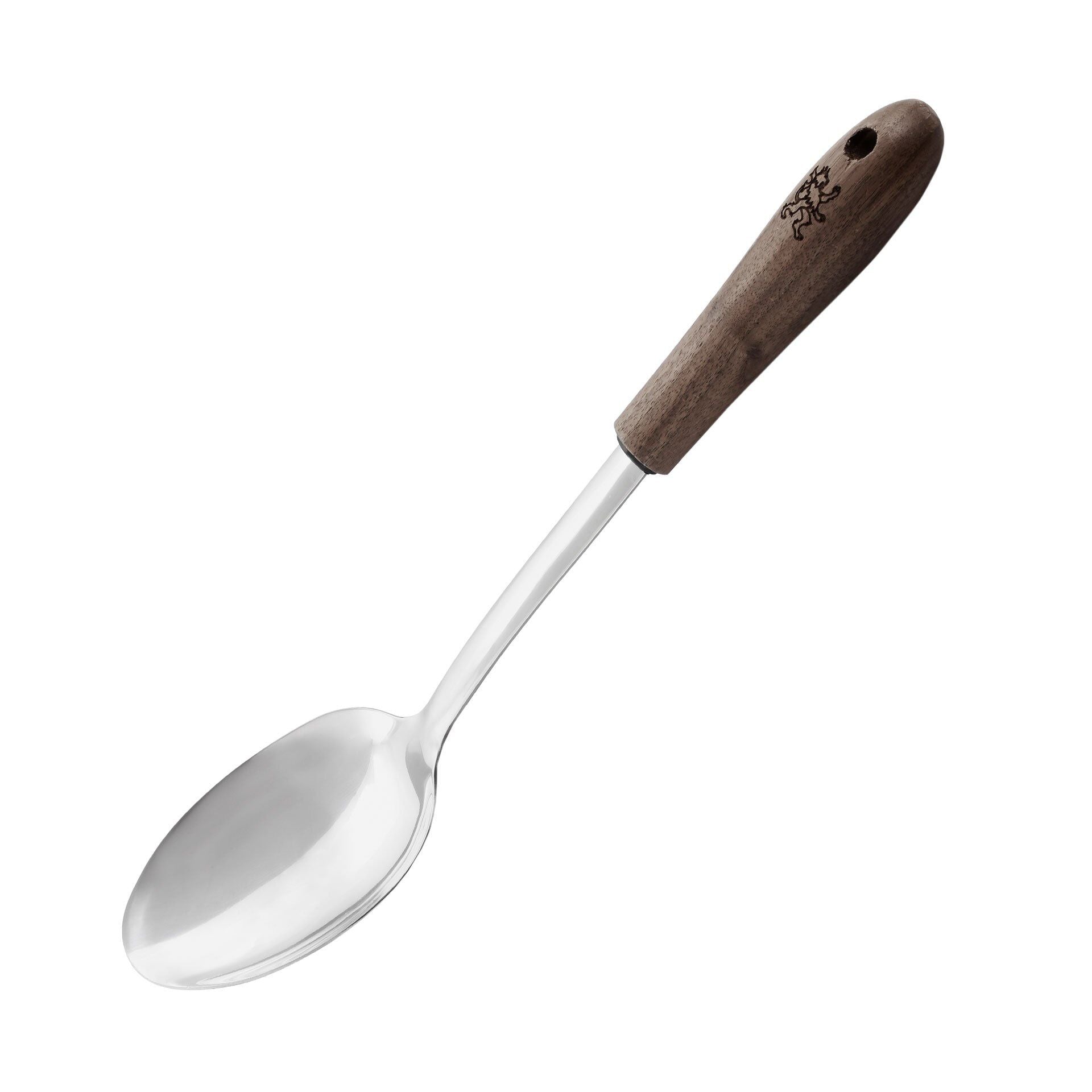 Serveringsskje 32 cm valnøttre og rustfritt stål forfra