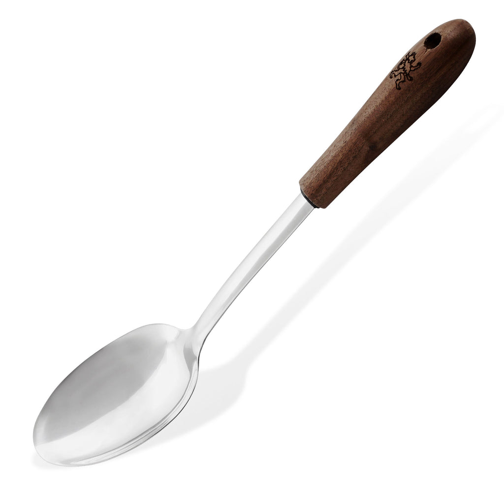 Serveringsskje 32 cm valnøttre og rustfritt stål detalj av håndtak
