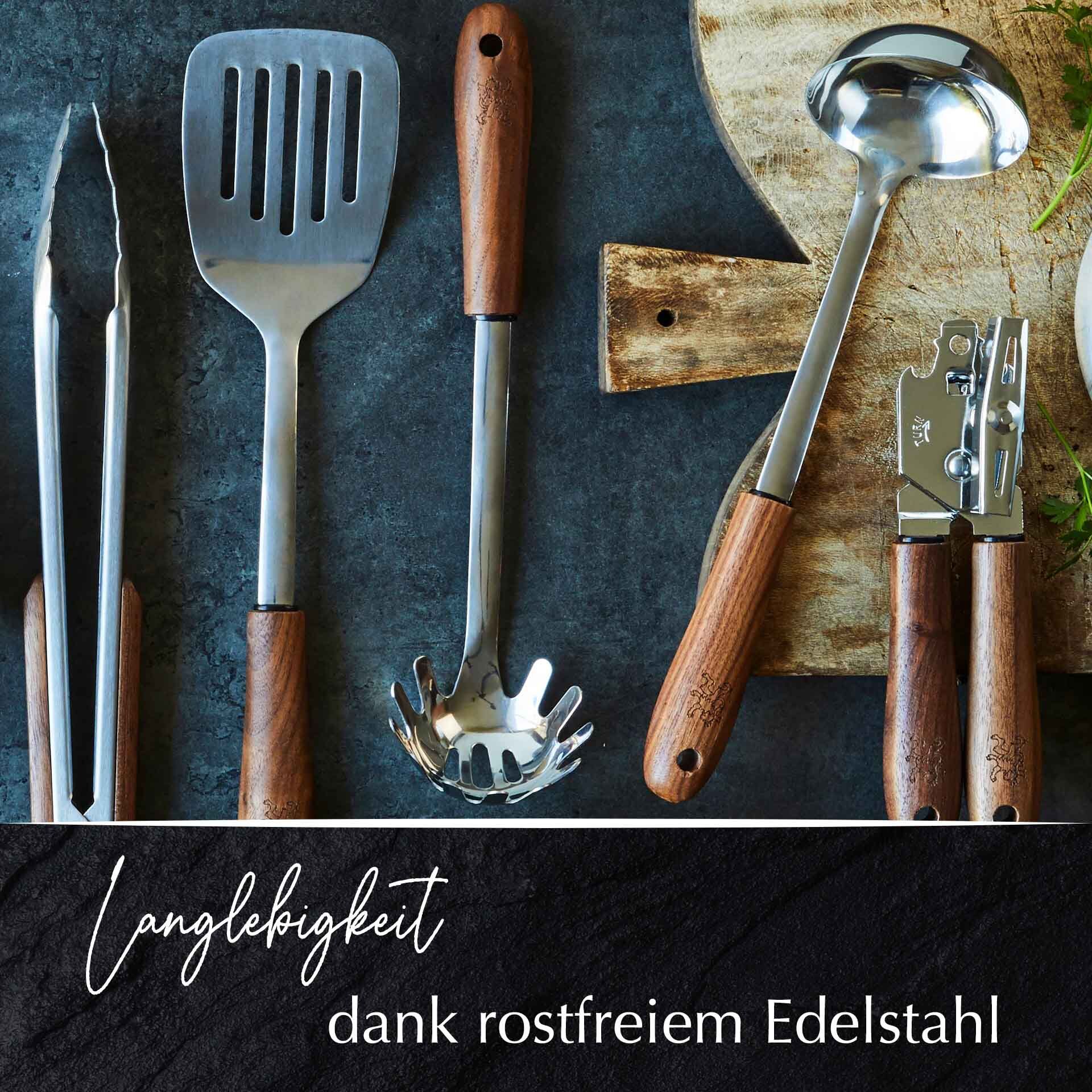 Serveringsskje 32 cm valnøttre og rustfritt stål montert på kjøkken