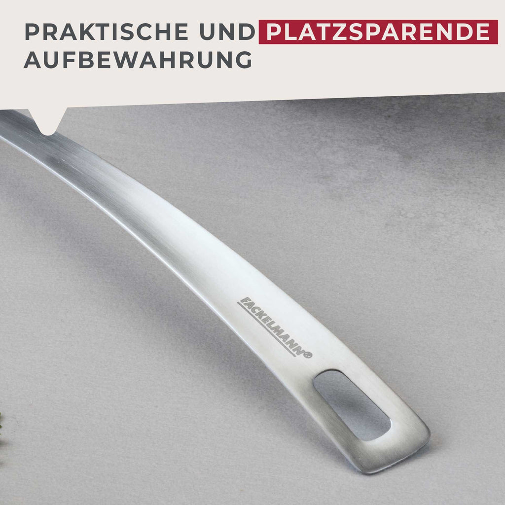 Nærbilde av opphengskrok på Serveringsskje rustfritt stål 33 cm