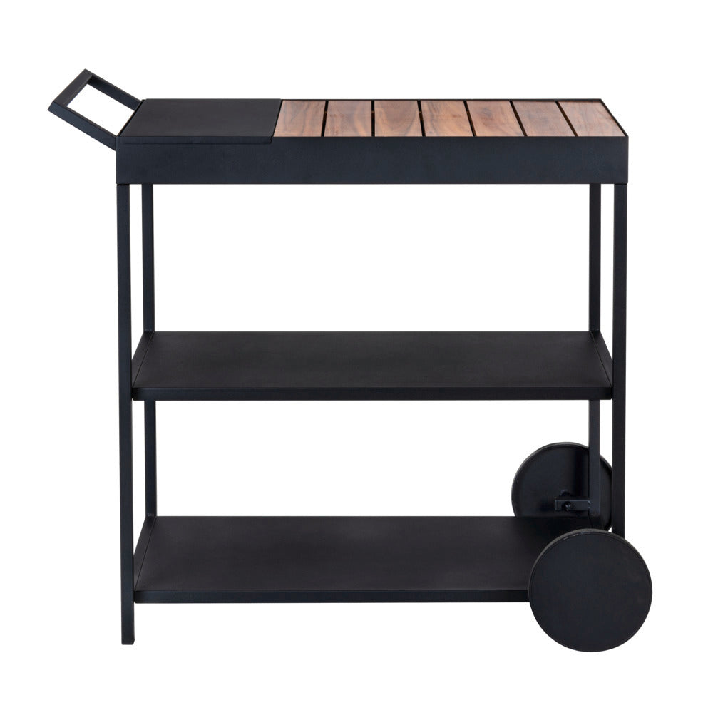 Serveringstralle Miro svart metall med akasietre FSC® forfra