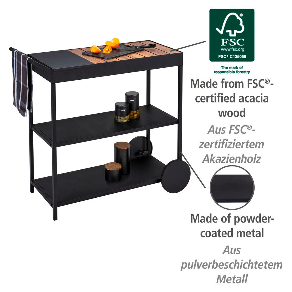 Serveringstralle Miro svart metall med akasietre FSC® bakside