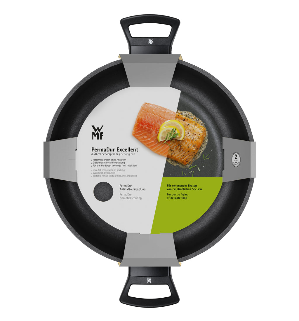 Servierpanne 28 cm non-stick aluminium PermaDur Excellent montert på kokeplate