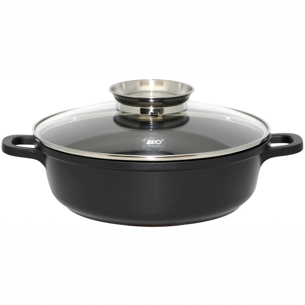 Servierpanne Alucast Ø24 cm med glasslokk non-stick forfra