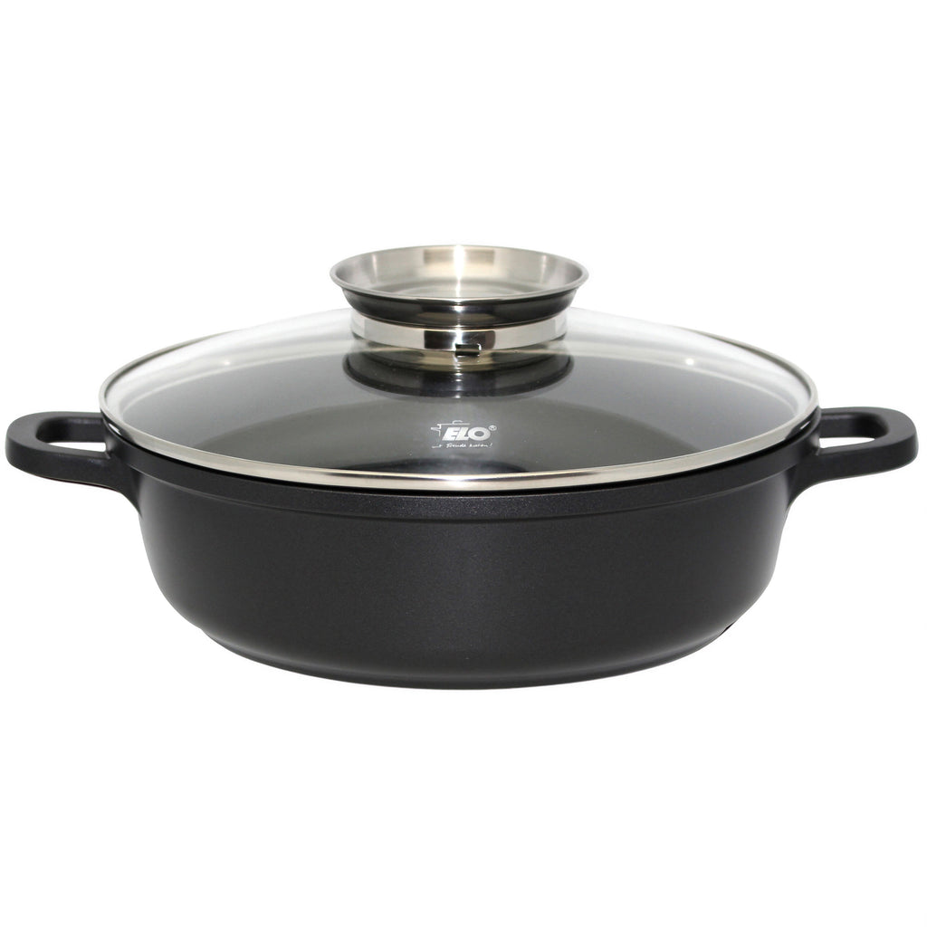 Servierpanne Alucast rund Ø28 cm med lokk non-stick forfra