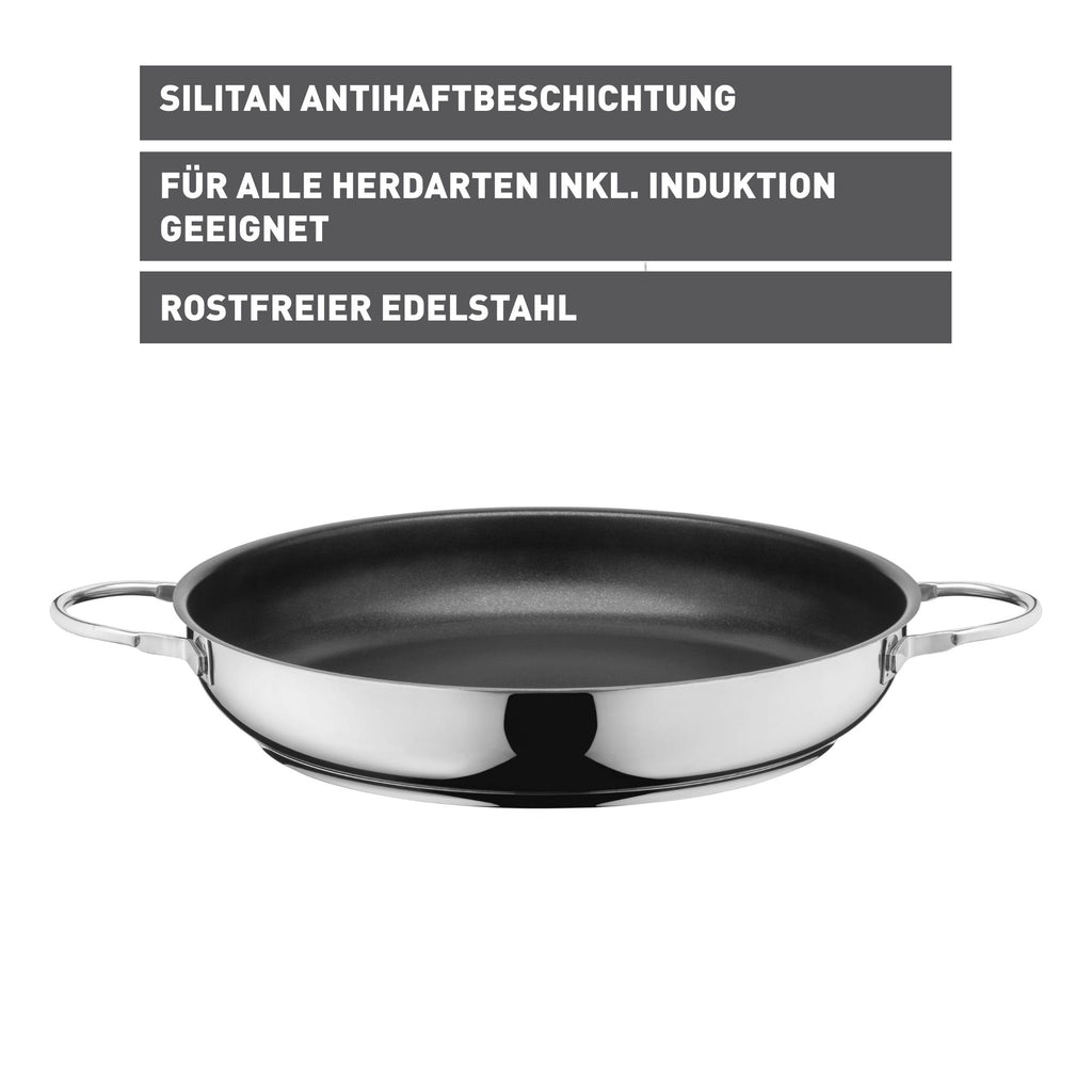 Nærbilde av håndtaket på Servierpanne Calabria 32 cm non-stick rustfritt stål