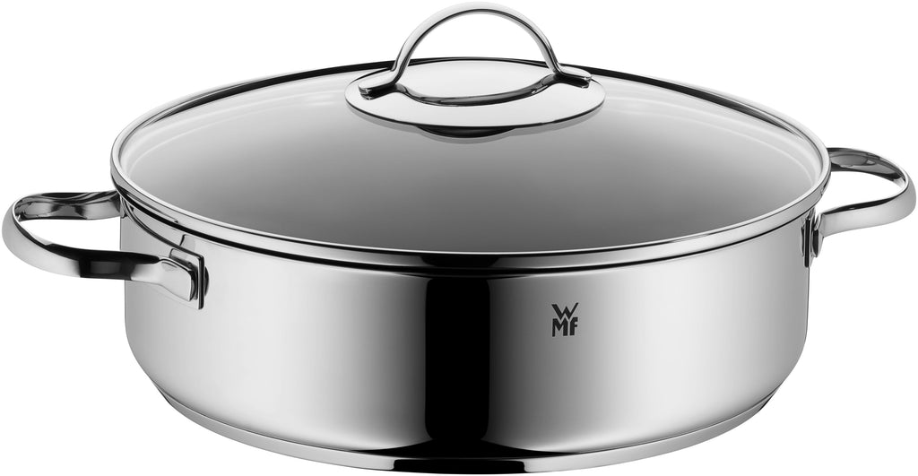 Servierpanne med glasslokk 28 cm non-stick karbonstål 5,2 L forfra