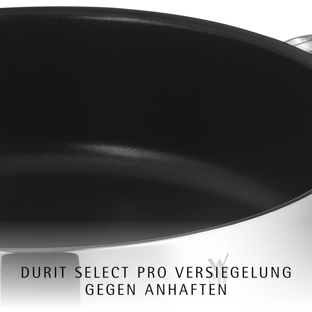Nærbilde av non-stick belegg på Servierpanne med glasslokk 28 cm non-stick karbonstål 5,2 L