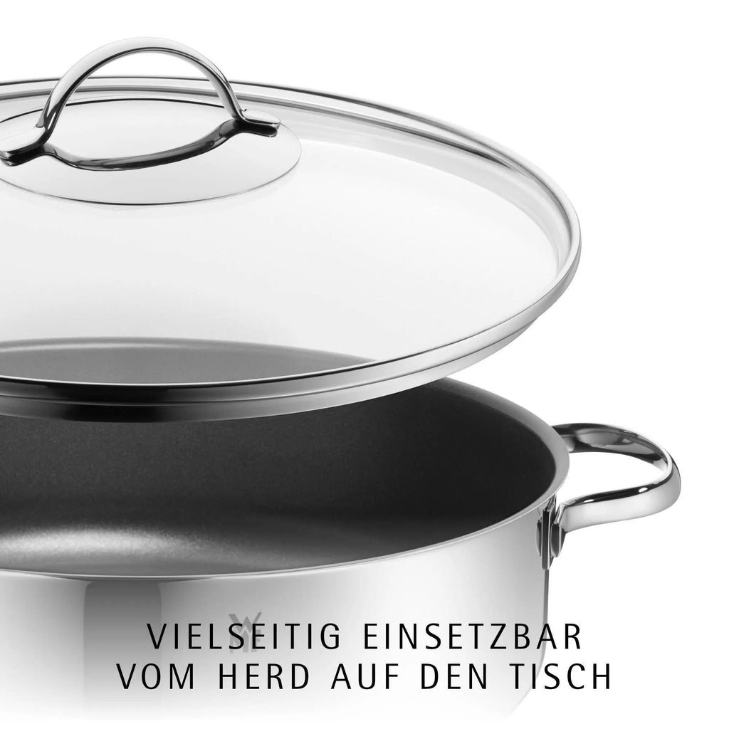 Servierpanne med glasslokk 28 cm non-stick karbonstål 5,2 L med mat