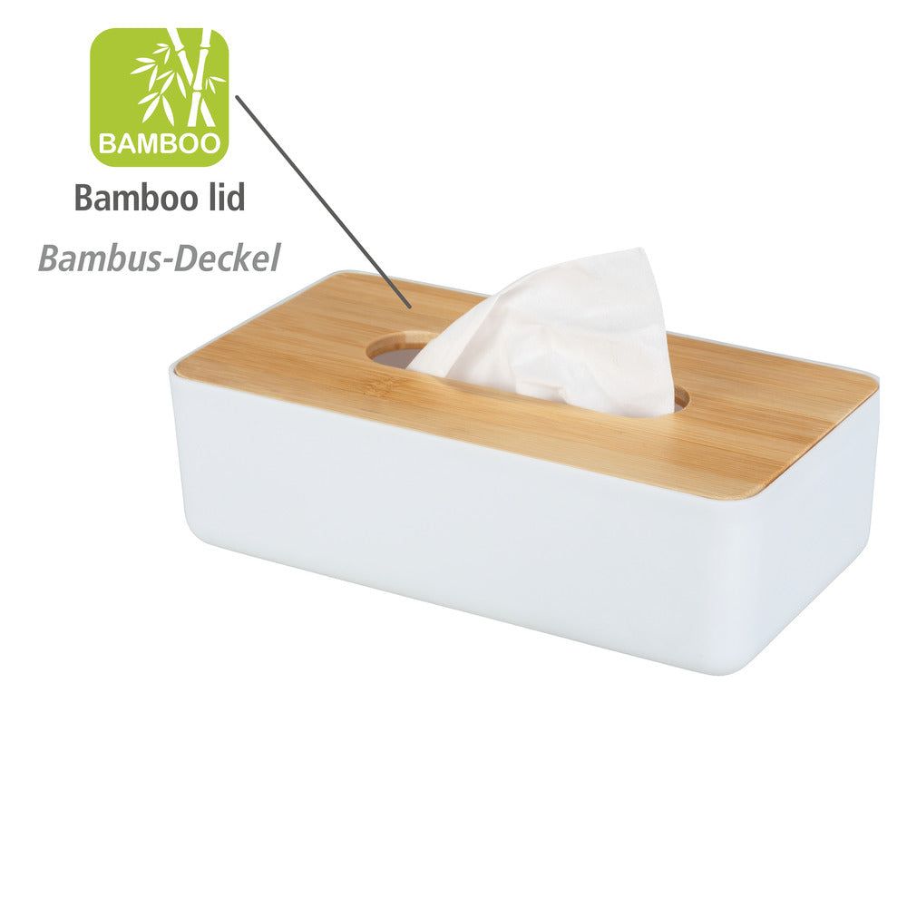 Serviettboks Rotello hvit med bambuslokk bakside