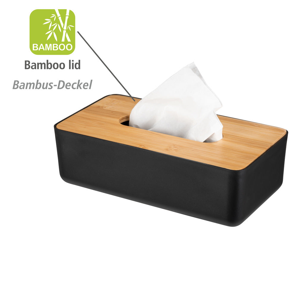 Serviettboks Rotello svart med bambuslokk bakside