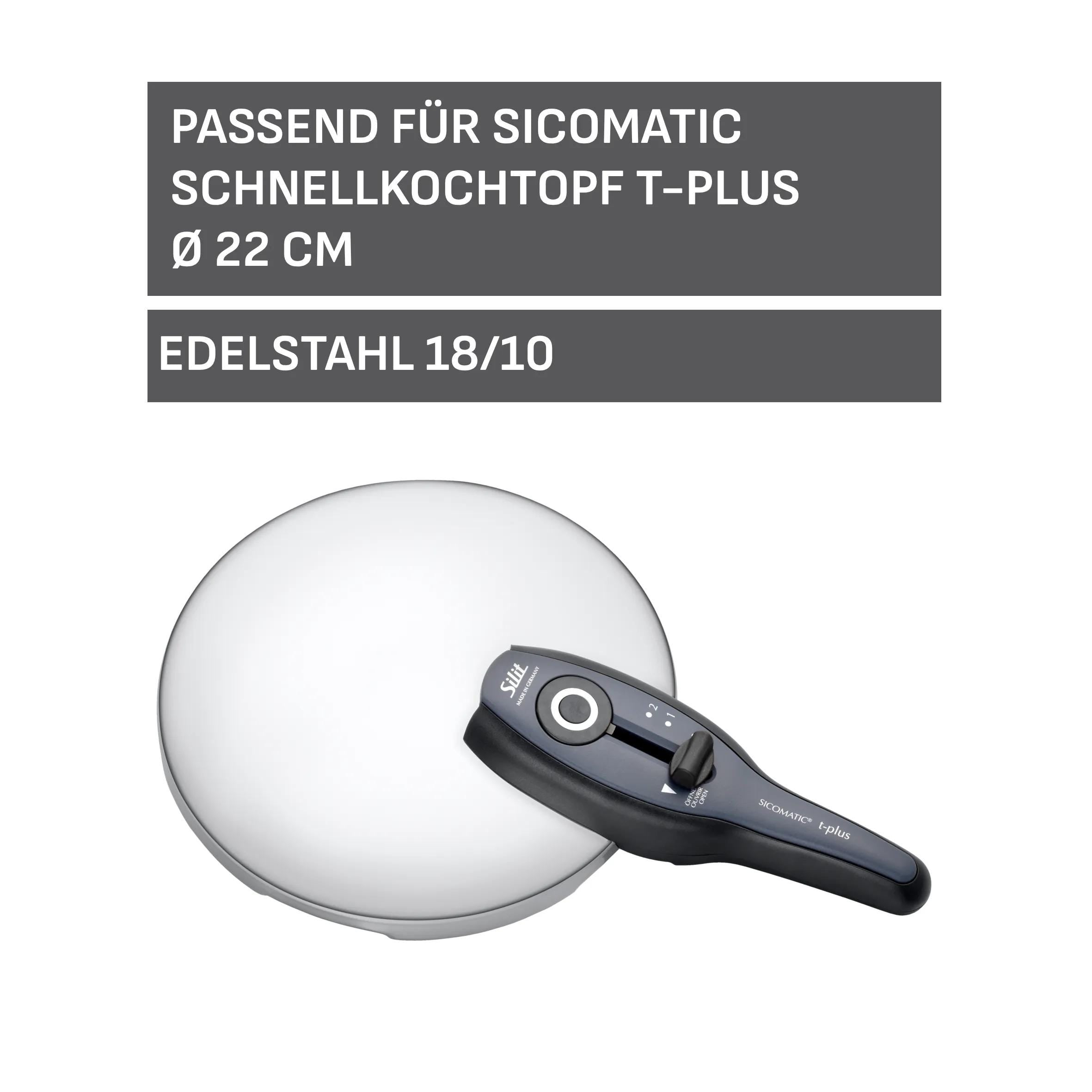 Sicomatic t-Plus lokk med håndtak 22 cm til trykkkoker detalj av lokk