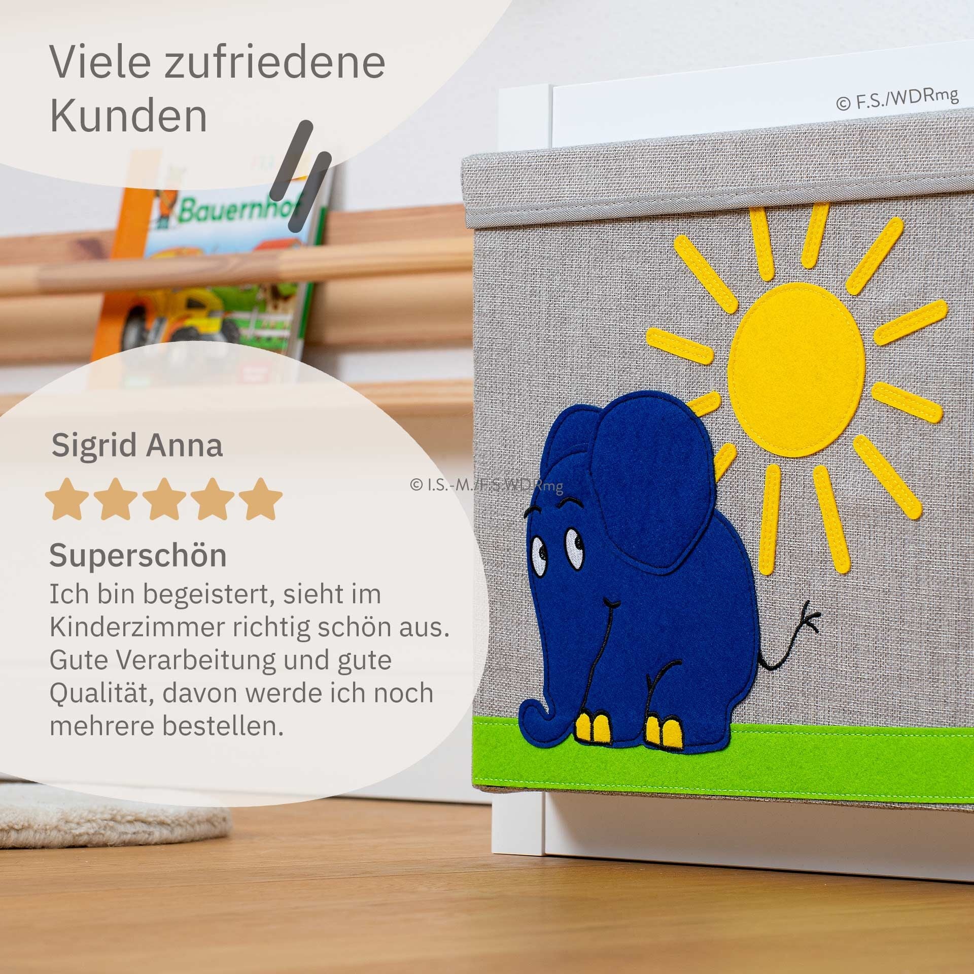 Oppbevaringsboks med lokk DieMaus elefant sidebilde