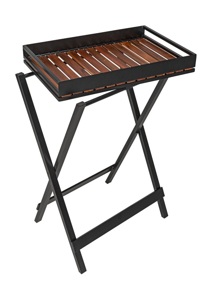 Sidebord med serveringsbrett Taba akasietre svart - WENKO forfra