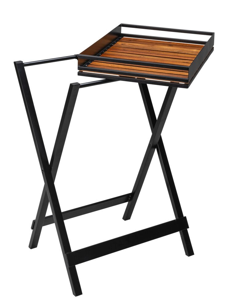 Sidebord med serveringsbrett Taba akasietre svart - WENKO detalj av metallramme