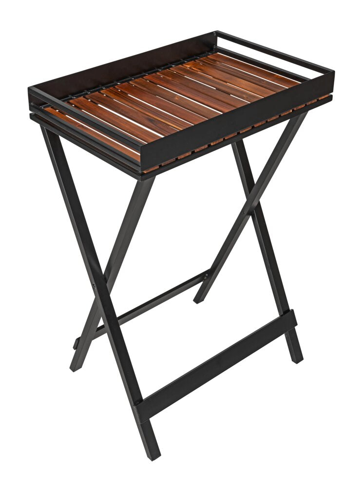 Sidebord med serveringsbrett Taba akasietre svart - WENKO komplett produktbilde