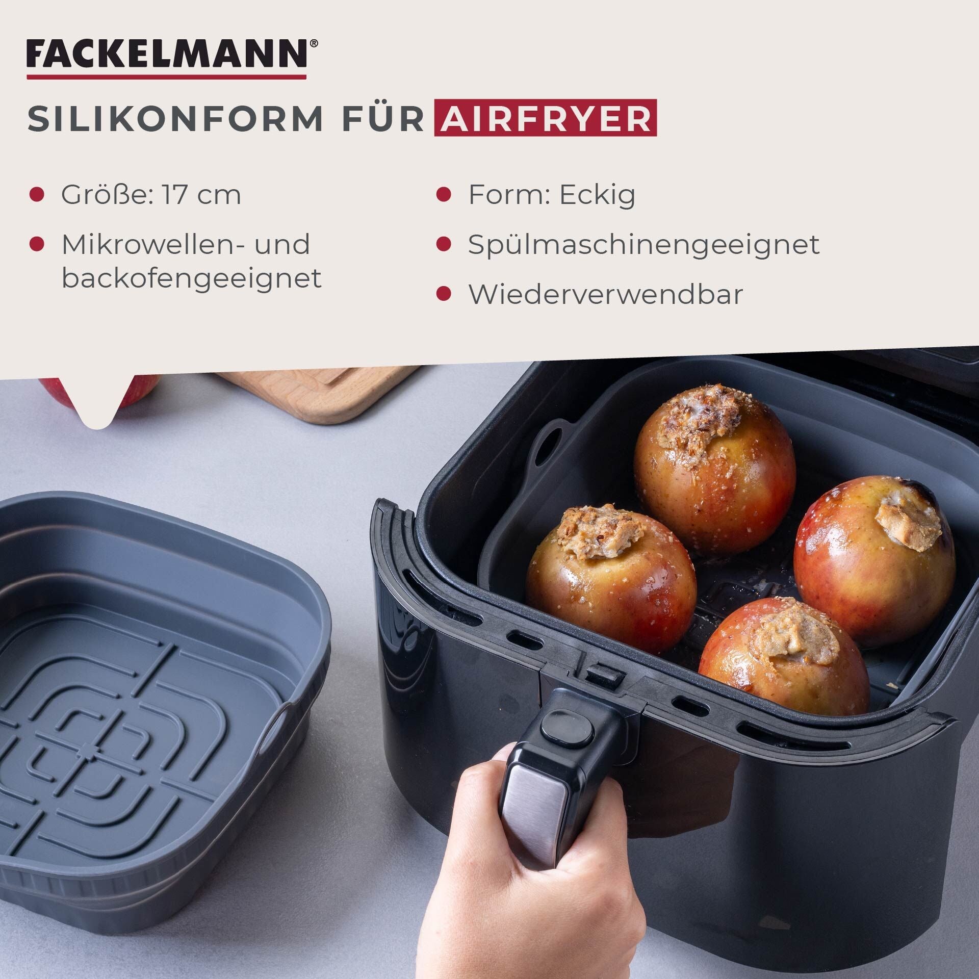 Nærbilde av silikonmateriale i Silikonform for airfryer firkantet 17x17x6,5 cm sammenleggbar
