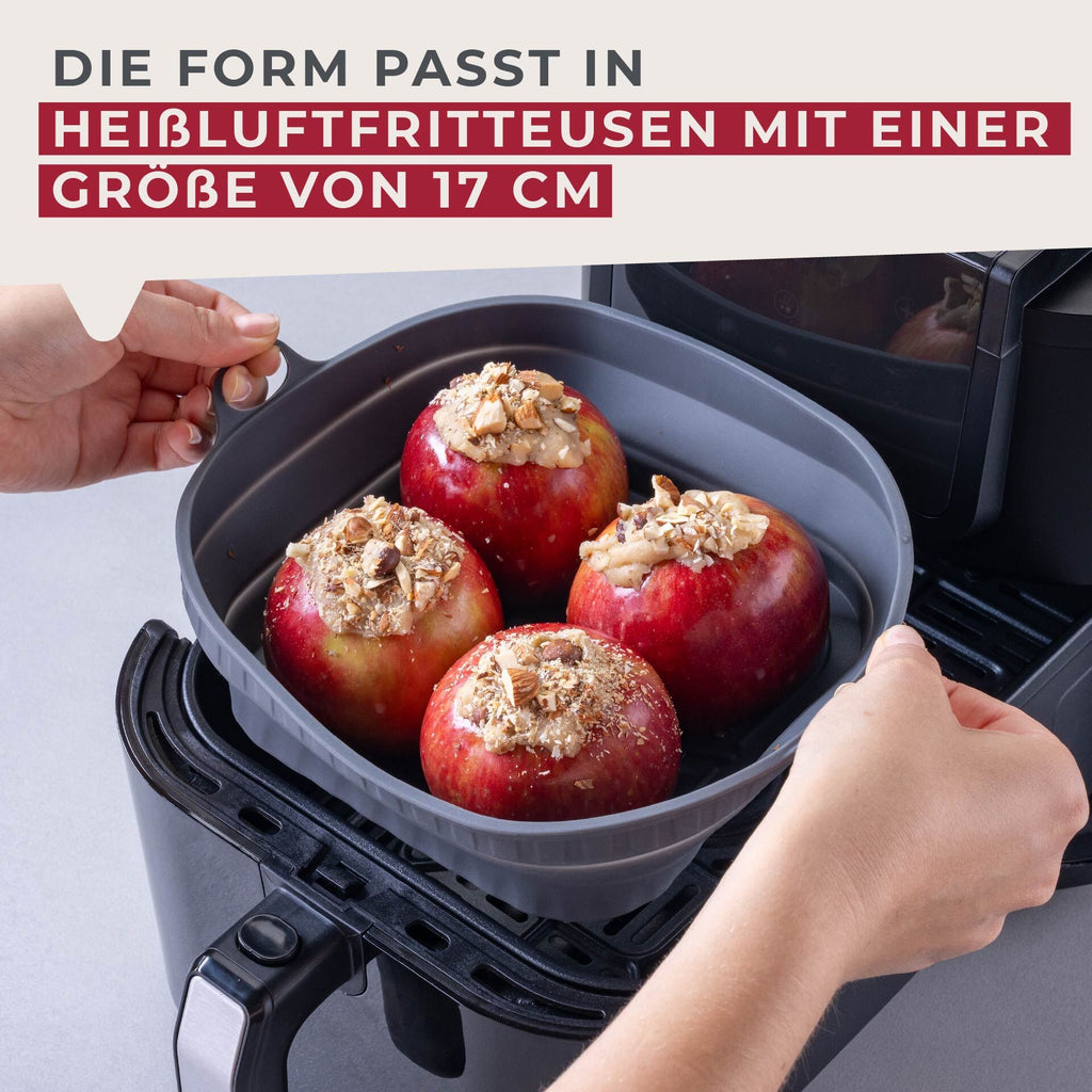 Silikonform for airfryer firkantet 17x17x6,5 cm sammenleggbar pakket og klar