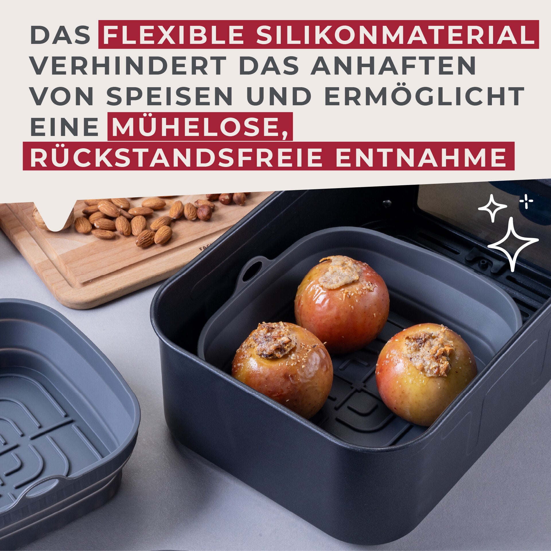 Silikonform for airfryer firkantet 17x17x6,5 cm sammenleggbar sammenfoldet