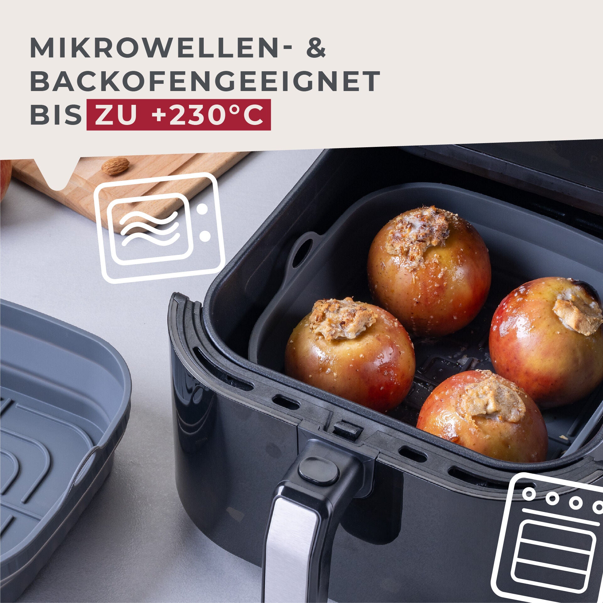 Silikonform for airfryer firkantet 17x17x6,5 cm sammenleggbar sideprofil
