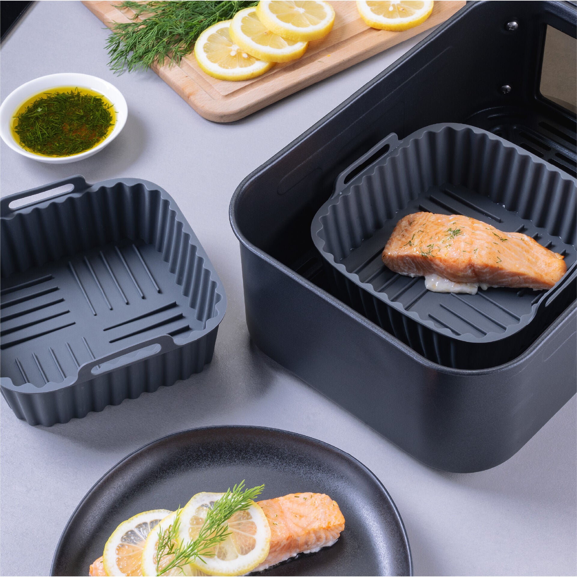 Silikonform for airfryer firkantet riflet 15x15x5 cm bakside