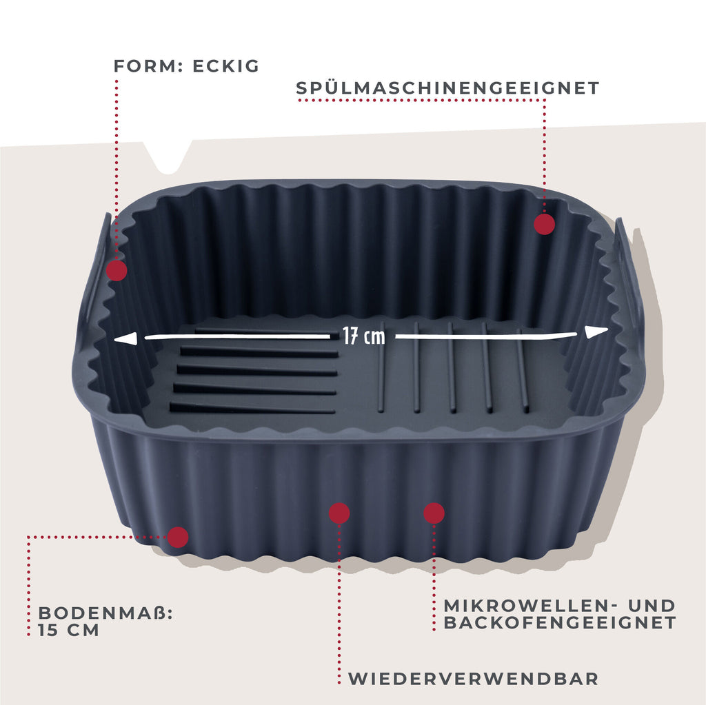 Silikonform for airfryer firkantet riflet 15x15x5 cm montert i airfryer