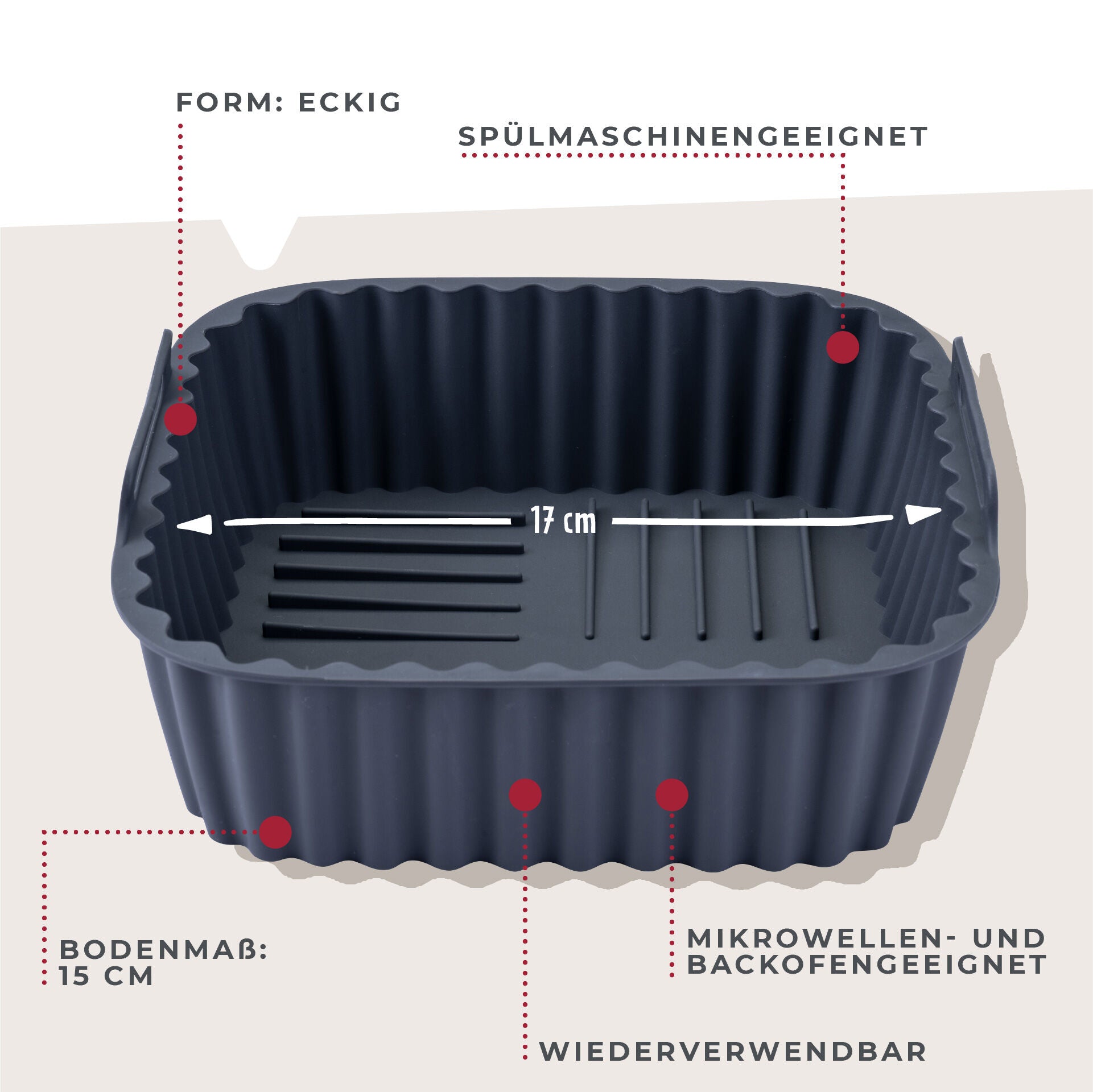 Silikonform for airfryer firkantet riflet 15x15x5 cm montert i airfryer