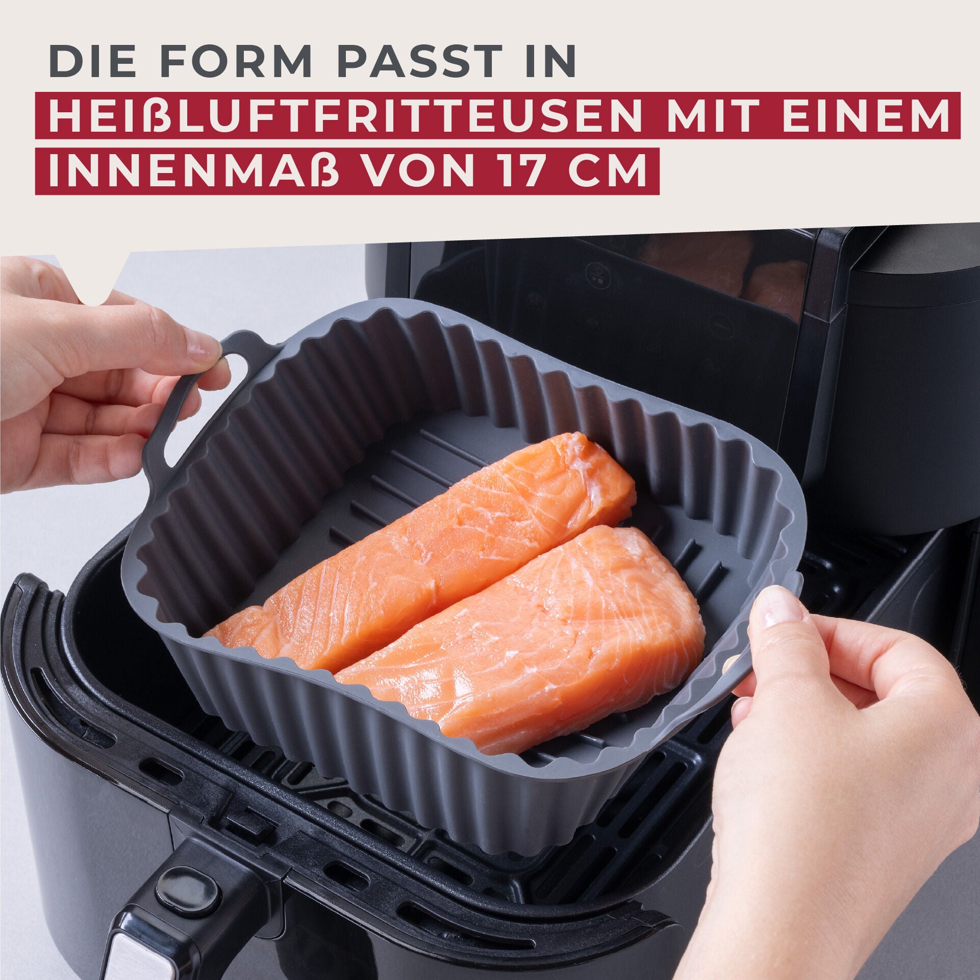 Silikonform for airfryer firkantet riflet 15x15x5 cm fra siden