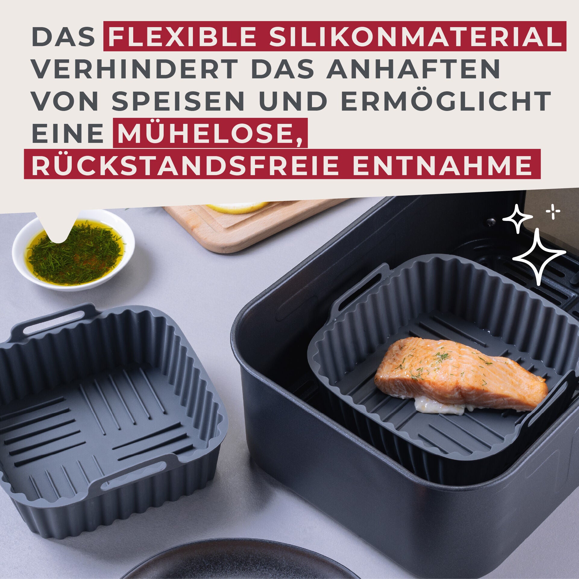 Silikonform for airfryer firkantet riflet 15x15x5 cm med mat