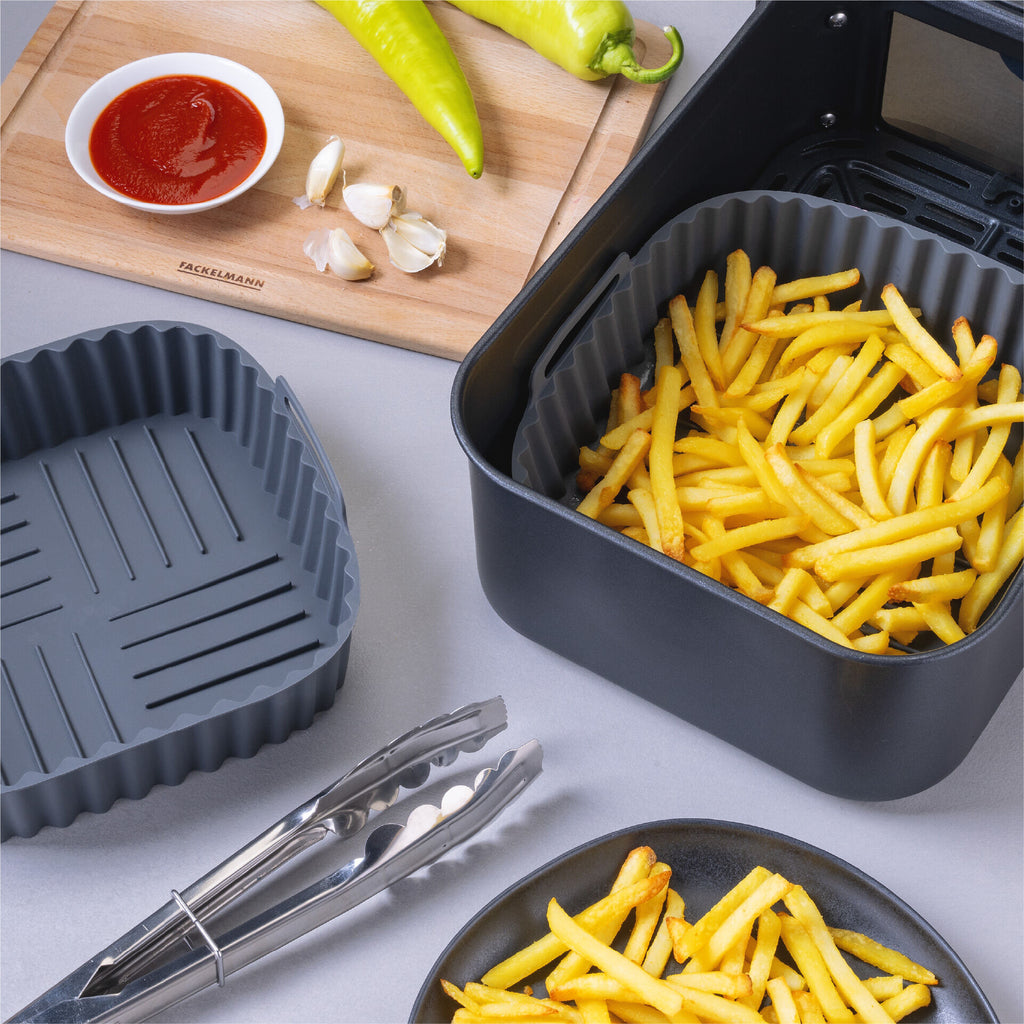Silikonform for airfryer firkantet 19x19x5 cm rillet bunn bakside