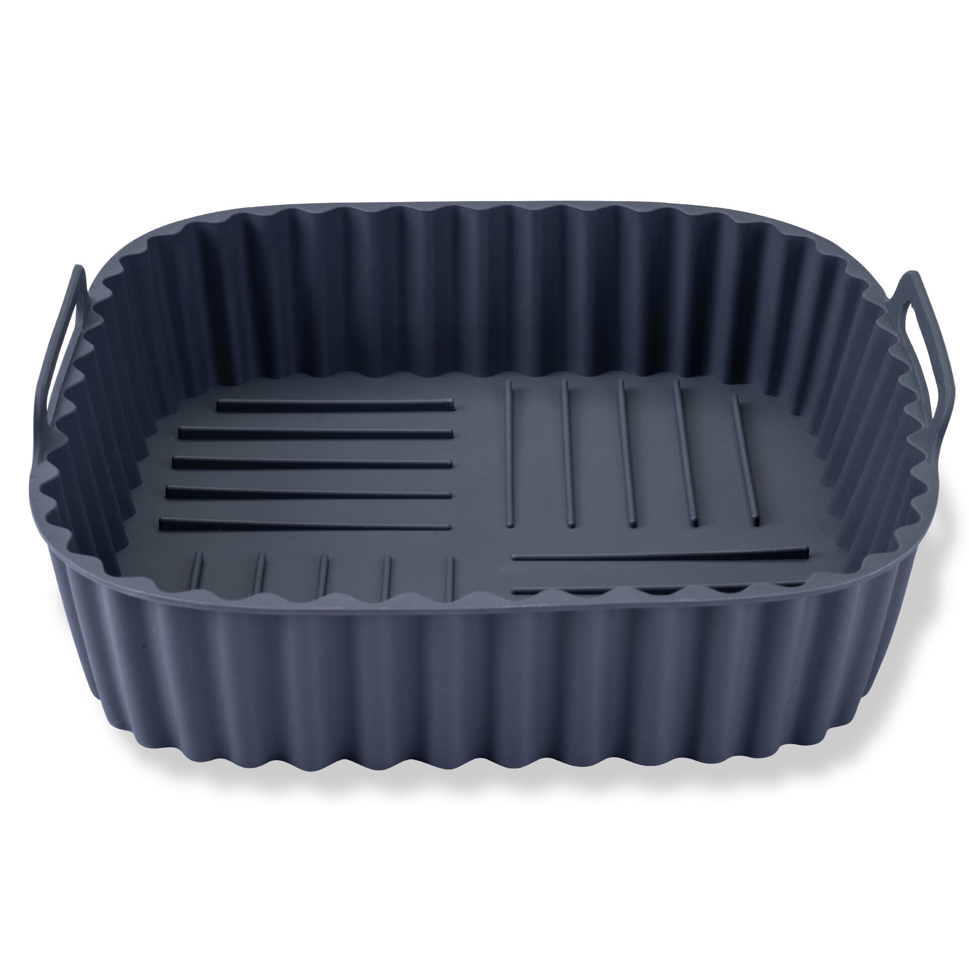 Detaljbilde av rillet bunn på Silikonform for airfryer firkantet 19x19x5 cm