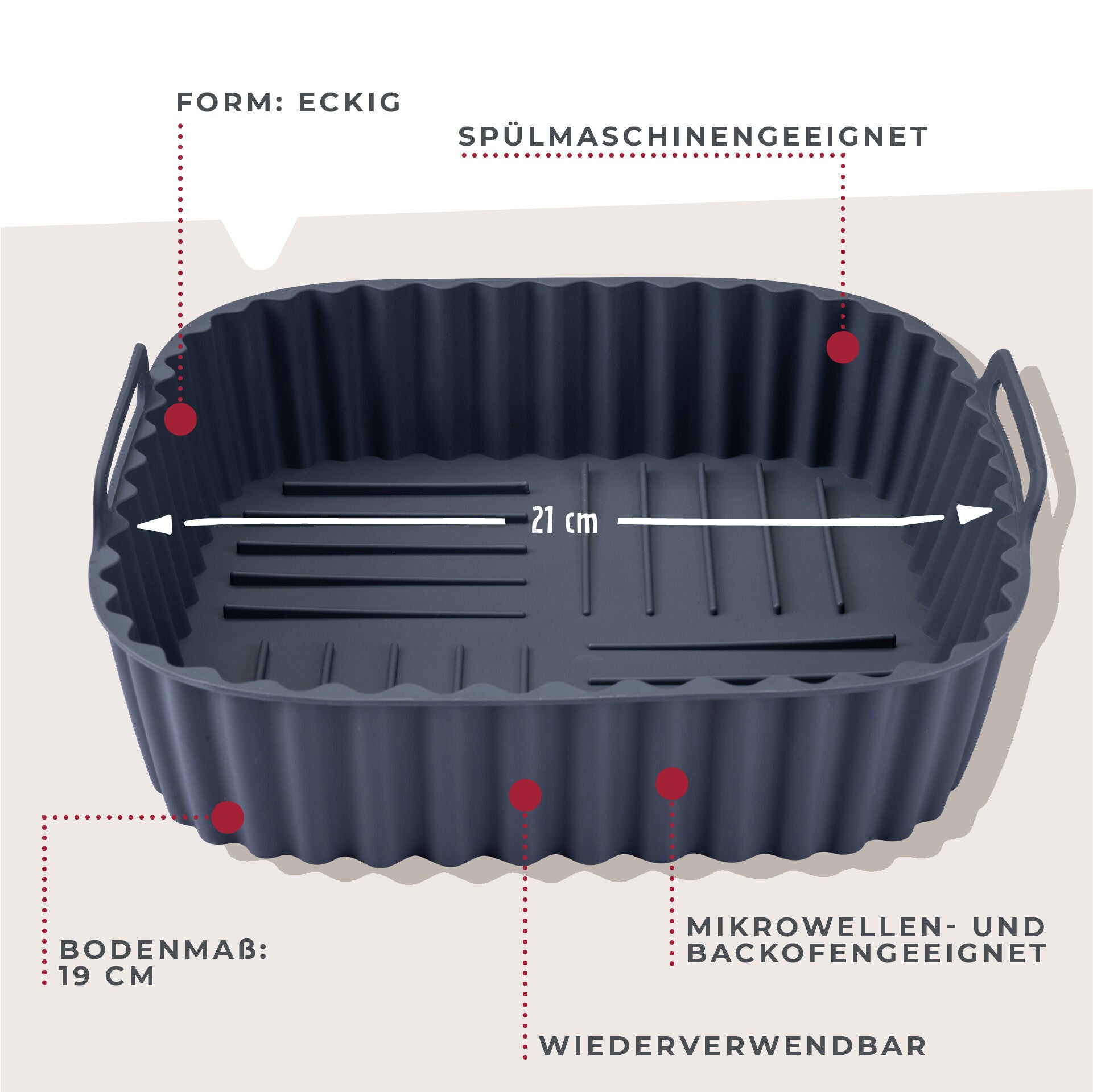 Silikonform for airfryer firkantet 19x19x5 cm montert i airfryer