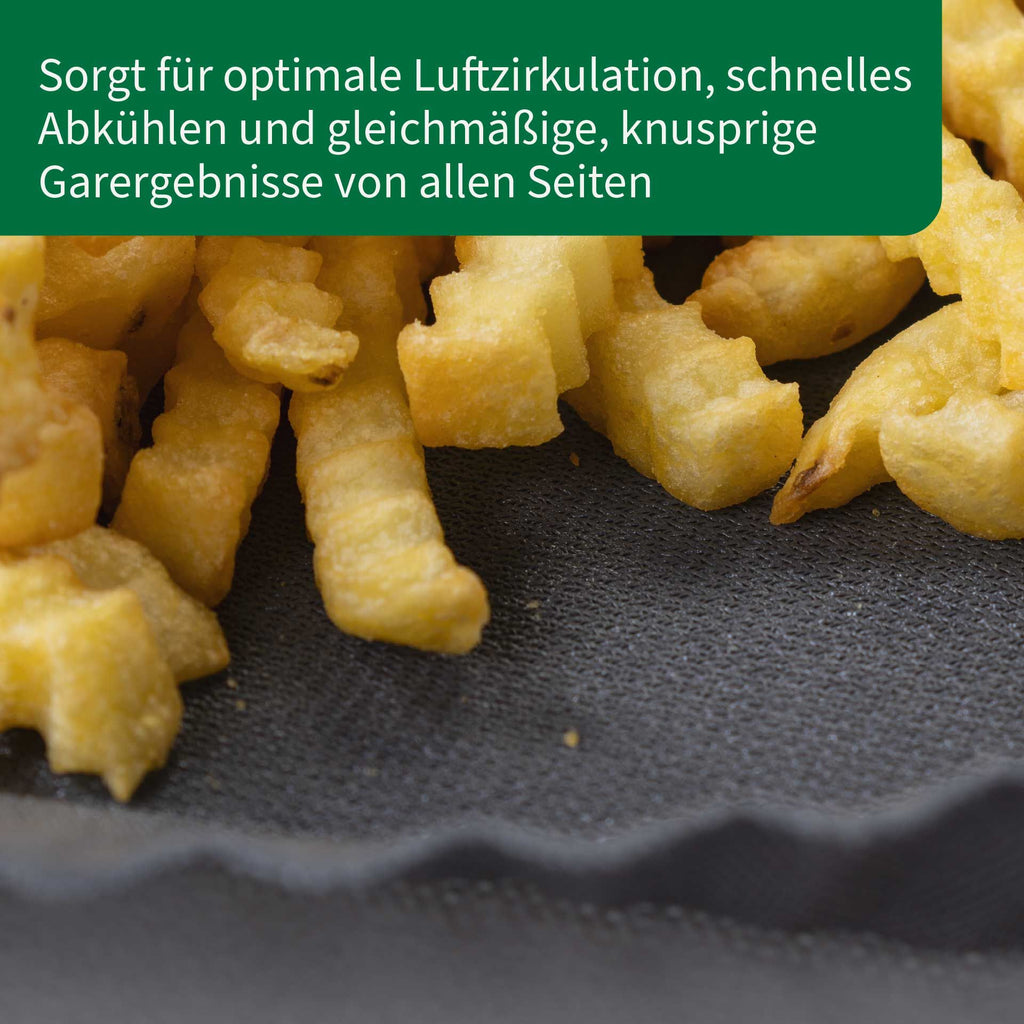 Nærbilde av perforert Silikonform for airfryer non-stick 28,5×28,5 cm