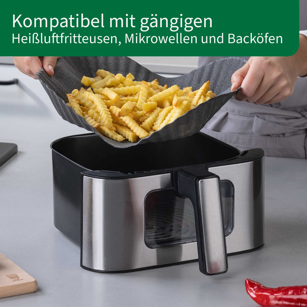 Silikonform for airfryer non-stick 28,5×28,5 cm håndtering