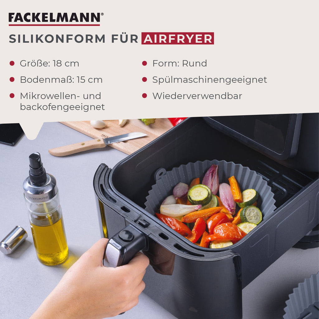 Silikonform for airfryer rund Ø15 cm riflet bunn - Fackelmann montert i airfryer
