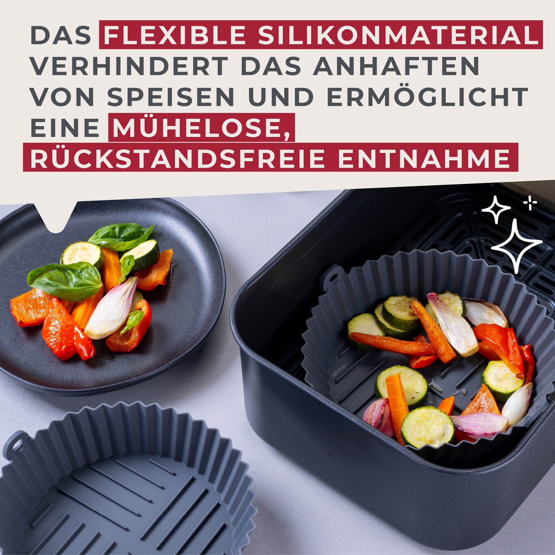 Silikonform for airfryer rund Ø15 cm riflet bunn - Fackelmann i bruk