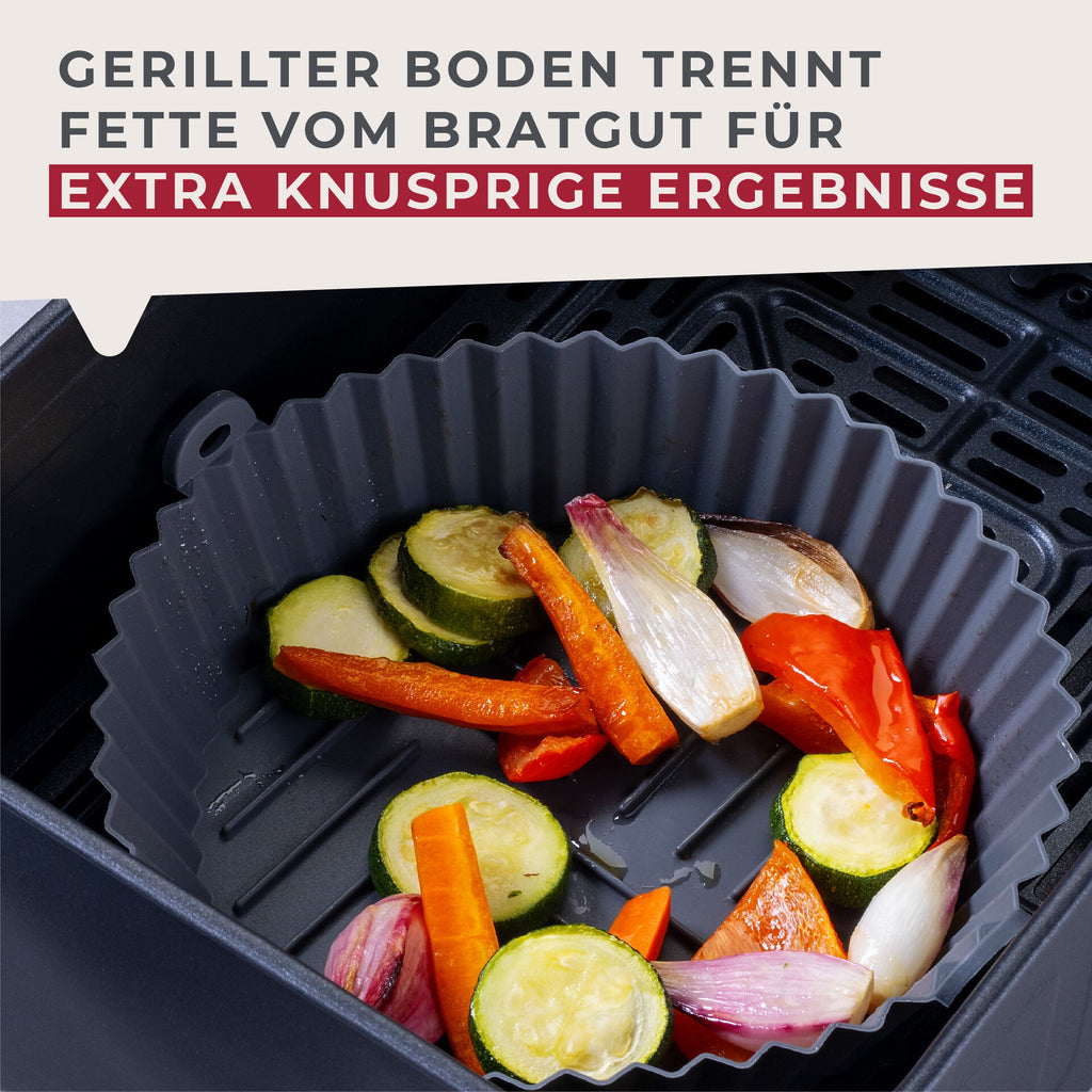 Silikonform for airfryer rund Ø15 cm riflet bunn - Fackelmann med mat
