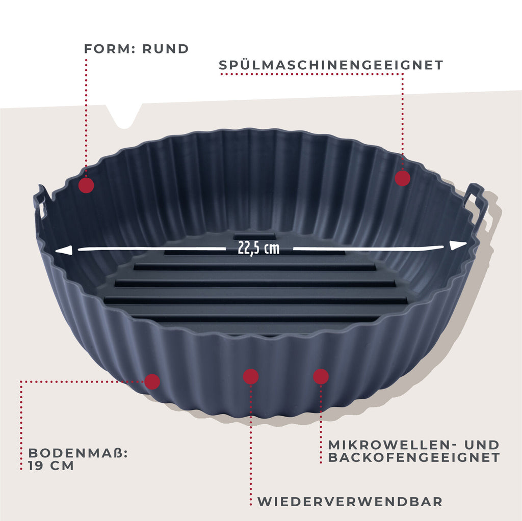 Silikonform for airfryer rund Ø19 cm grå - Fackelmann montert i airfryer