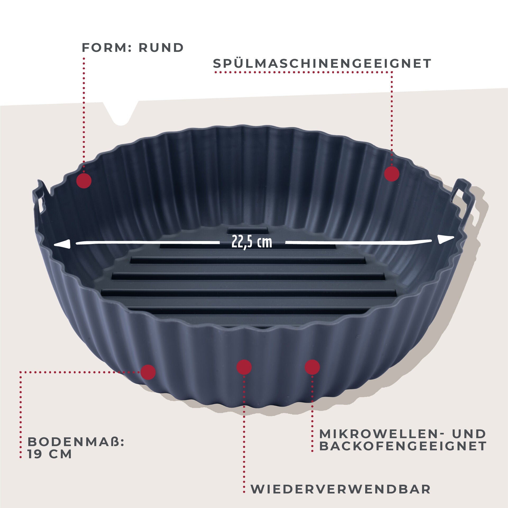 Silikonform for airfryer rund Ø19 cm grå - Fackelmann montert i airfryer