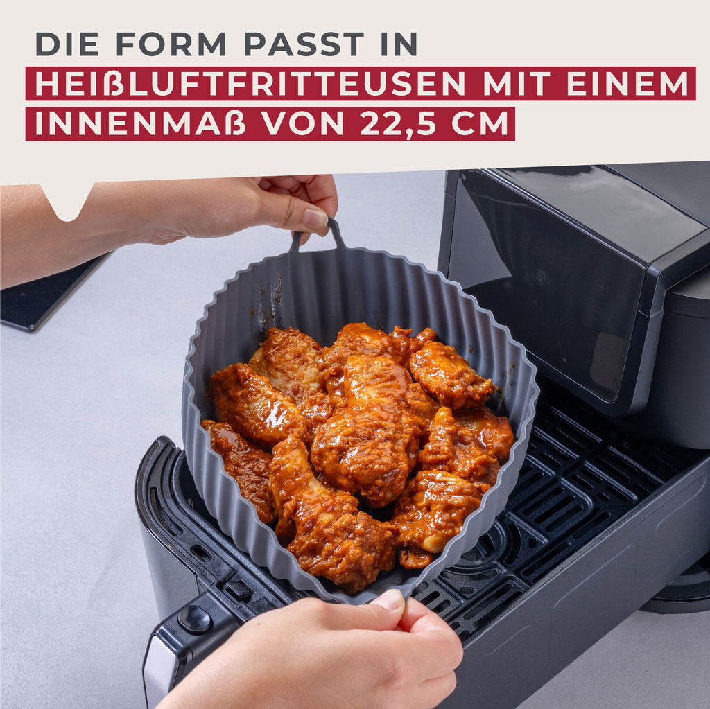 Silikonform for airfryer rund Ø19 cm grå - Fackelmann sett ovenfra