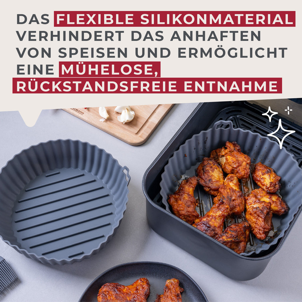Silikonform for airfryer rund Ø19 cm grå - Fackelmann med mat