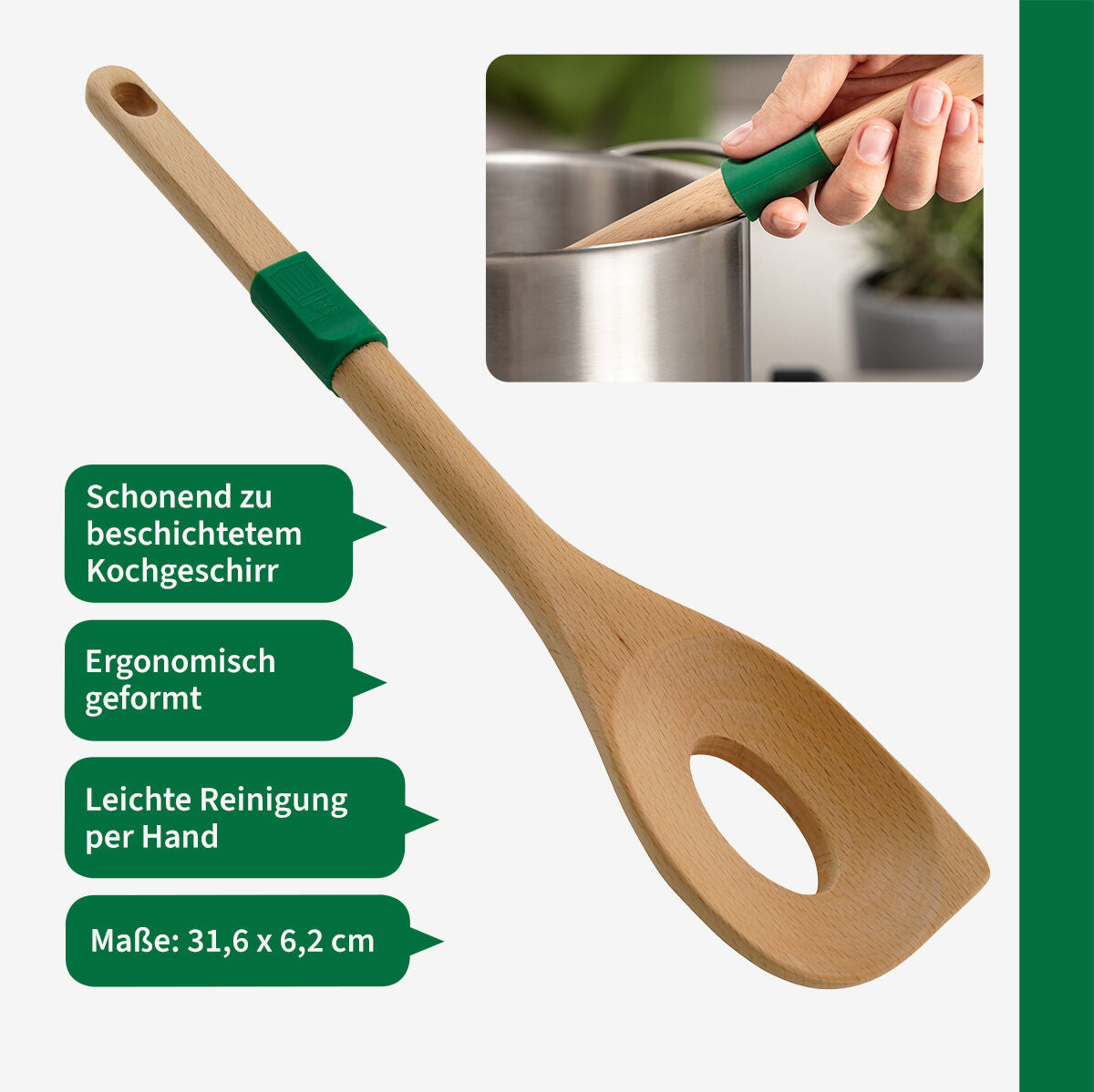 Silikonring på Risottosleiv bøk 31 cm Wien-serien sett ovenfra