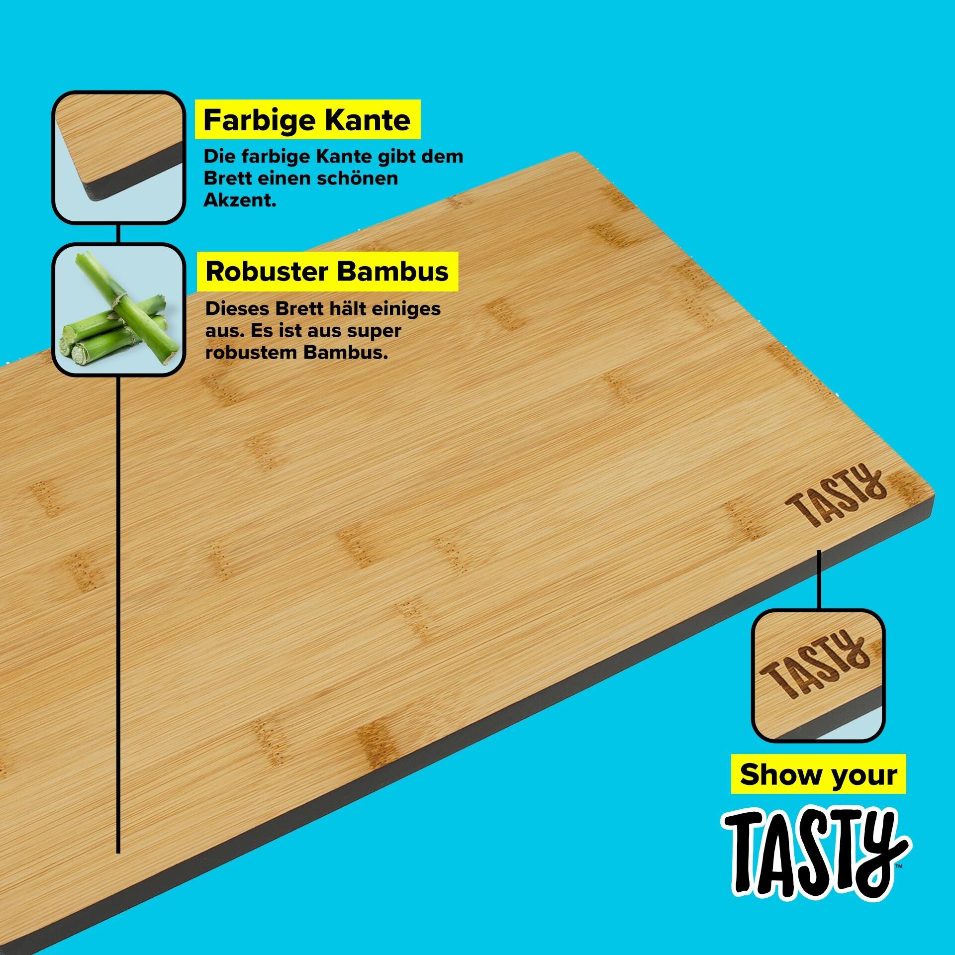 Nærbilde av bambusmateriale på Skjærefjøl bambus 35,5x25 cm med grå kant - Tasty