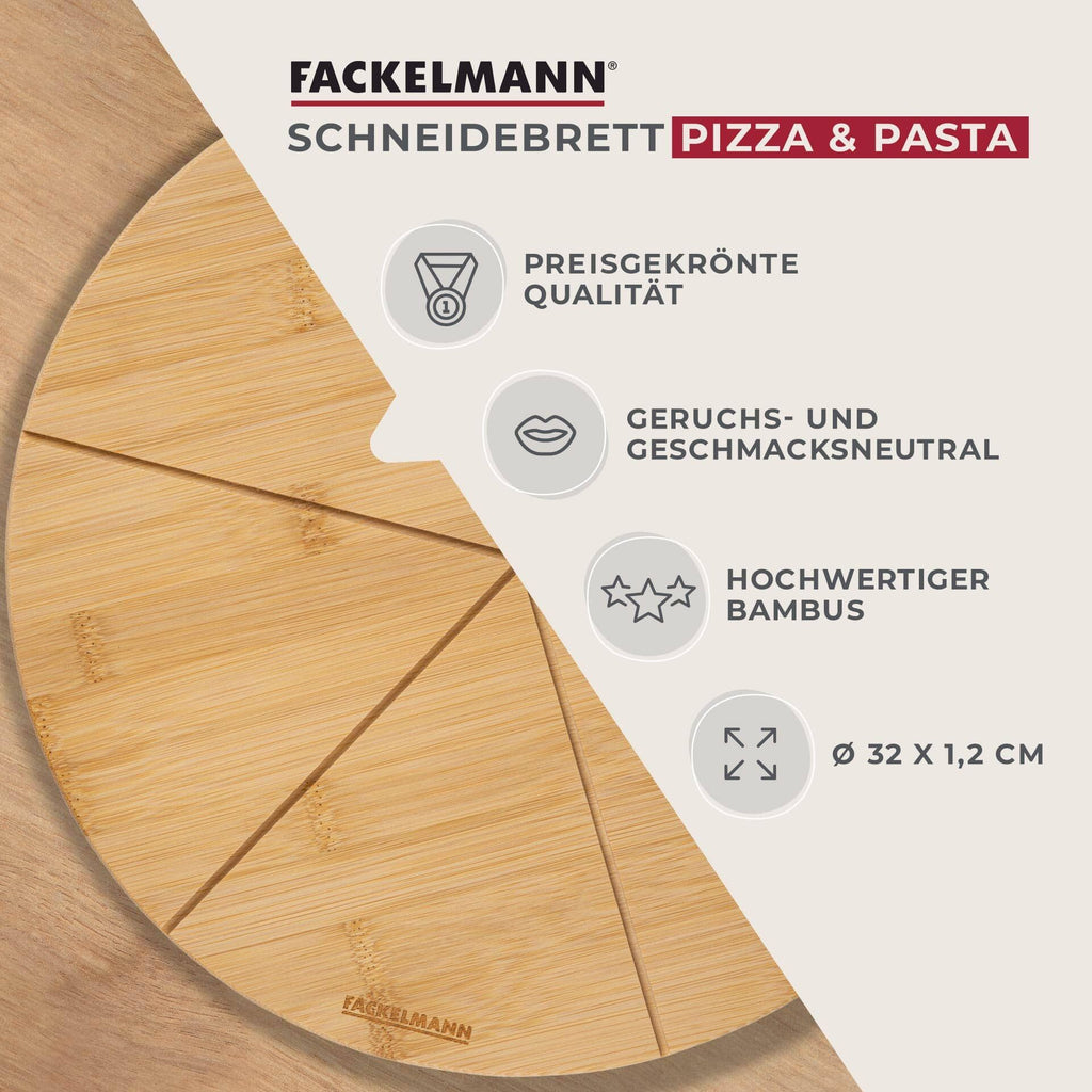 Skjærefjøl bambus Ø32 cm med pizzainndeling - Fackelmann bakside
